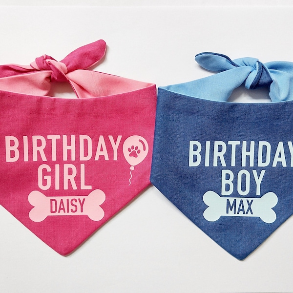 ANY COLOUR Birthday Boy OR Girl Dog Personalised Party Bandana Pink Blue
