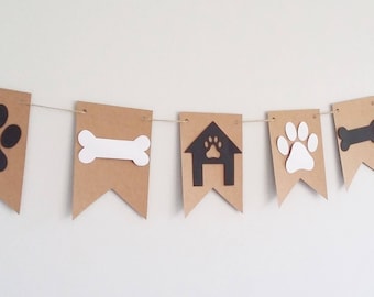 Dog Room Decor Dog Bedroom Dog Birthday Party Decorations Paw Print Banner Bunting Sign Monochrome Pink Blue Dog Themed Party