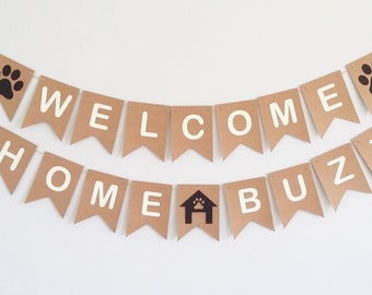 Welcome Home Puppy Personalised Personalized New Dog Banner Bunting Decor Decorations Party