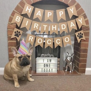 Happy Birthday Dog Personalised Personalized Banner Bunting Paw Print Party Decor Decorations Supplies image 7