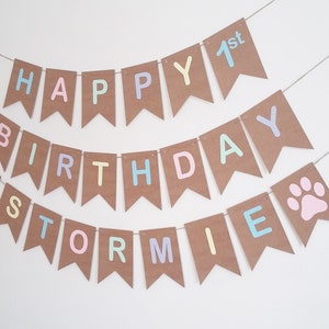 Happy Birthday Dog Personalised Personalized Banner Bunting Paw Print Party Decor Decorations Supplies Rainbow