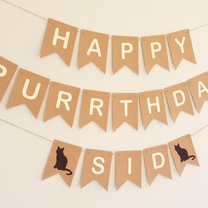 Cat Birthday Bunting Banner Sign Custom Personalised Personalized Cat Birthday Party Supplies Decorations Decor Cat Themed Party image 2