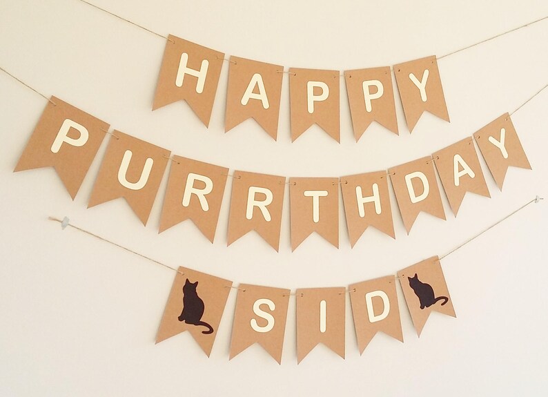 Cat Birthday Bunting Banner Sign Custom Personalised Personalized Cat Birthday Party Supplies Decorations Decor Cat Themed Party image 2