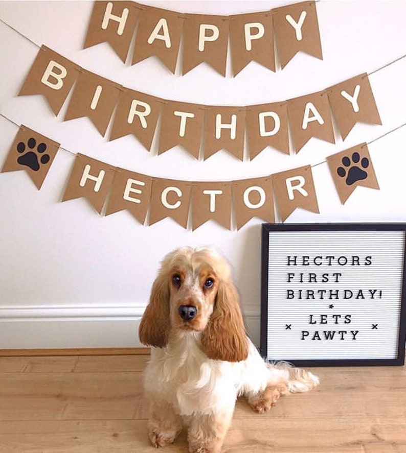 Happy Birthday Dog Personalised Personalized Banner Bunting Paw Print Party Decor Decorations Supplies image 8