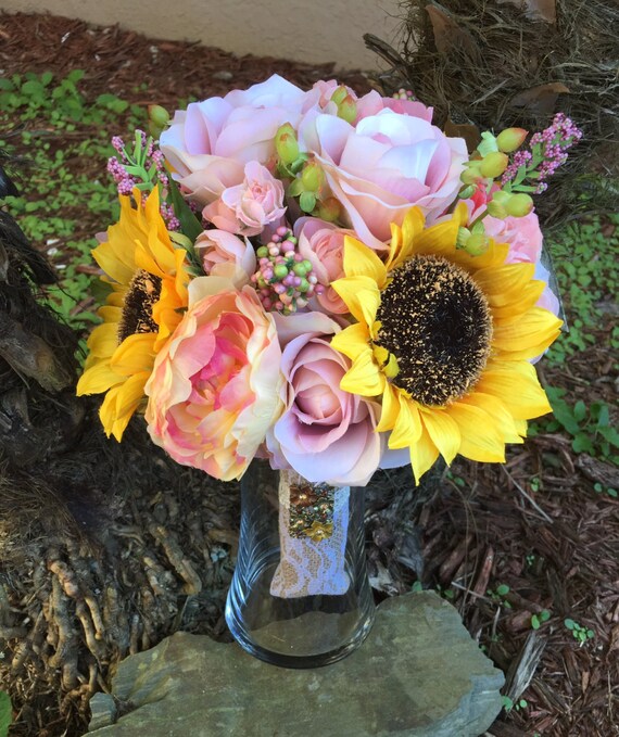 Bukiet ślubny Jedwabiu Słonecznik Wildflower Bukiet Bukiety ślubne Bukiet ślubny Keepsake Bukiet ślubny
