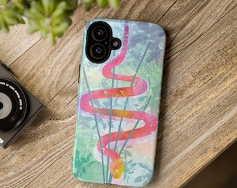 Coque de portable rose turquoise de l'année du serpent, coque résistante Tropical Galaxy Snake. Étui de téléphone robuste, housse de protection,