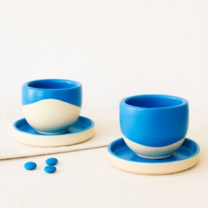 Handmade Ceramic Matte Black White Coffee Cups with Saucers, Double Espresso, Doppio, Cortado, Lungo, Cappuccino, Americano Cup, Latte Mug