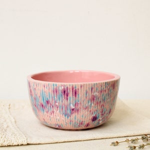 Handmade Ceramic 5'' Bowl, Pink Fluted 15 oz Serving Bowl, Speckled Soup, Cereal, Rice, Ice Cream, Breakfast, Ramen, Noodle, Deep Bowl image 2
