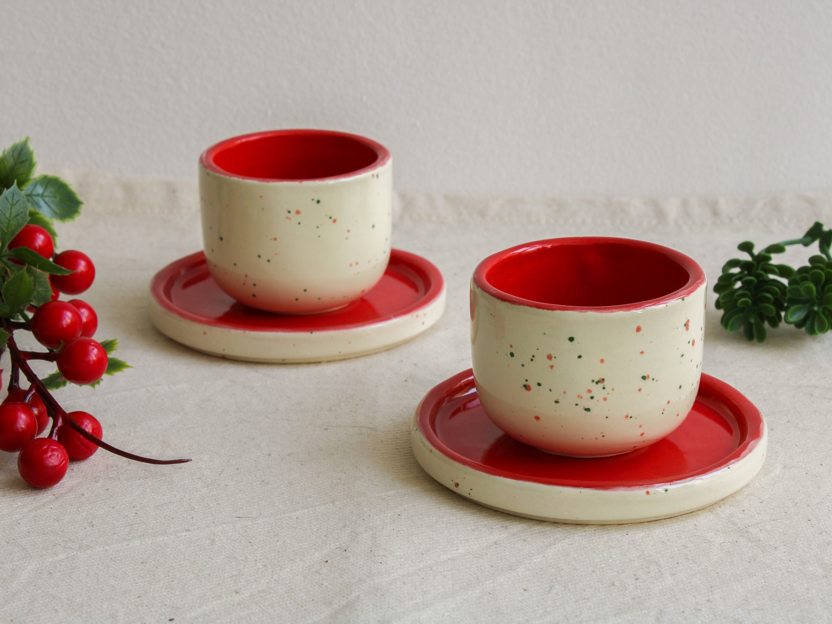 2 Oz. Espresso Cup, Handmade Ceramic Red and Speckled Espresso Cup With  Saucer, Ristretto Cup, Macchiato Cup 