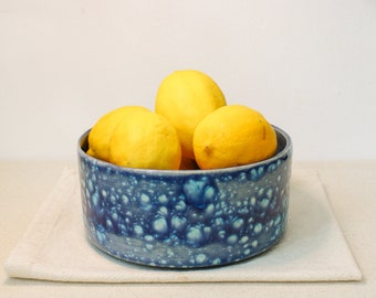 Handmade Ceramic Fruit Bowl, Large Navy Serving Bowl, Speckled Blue Crystals Pottery Bowl, Modern Fruit Bowl, Unique 6 inch Serving Bowl