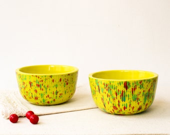Handmade Ceramic Bowl, Chartreuse Fluted Deep Serving Bowl, Colorful Pasta, Side Dish, Soup, Rice, Cereal Bowl, Speckled Ice Cream Bowl