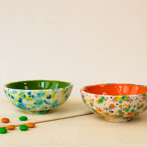 Handmade Ceramic Bowl, Small Serving Bowl, Colorful Mixing Bowl, Speckled Snack Bowl, Cereal Bowl, Fruit Bowl, Footed Shallow Dessert Bowl image 1