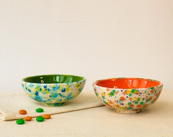 Handmade Ceramic Bowl, Small Serving Bowl, Colorful Mixing Bowl, Speckled Snack Bowl, Cereal Bowl, Fruit Bowl, Footed Shallow Dessert Bowl