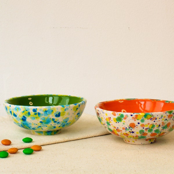 Handmade Ceramic Bowl, Small Serving Bowl, Colorful Mixing Bowl, Speckled Snack Bowl, Cereal Bowl, Fruit Bowl, Footed Shallow Dessert Bowl