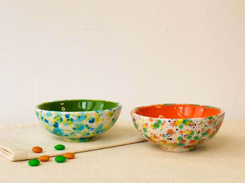 Handmade Ceramic Bowl, Small Serving Bowl, Colorful Mixing Bowl, Speckled Snack Bowl, Cereal Bowl, Fruit Bowl, Footed Shallow Dessert Bowl image 1