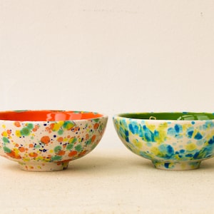 Handmade Ceramic Bowl, Small Serving Bowl, Colorful Mixing Bowl, Speckled Snack Bowl, Cereal Bowl, Fruit Bowl, Footed Shallow Dessert Bowl image 2