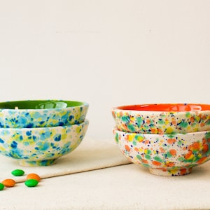 Handmade Ceramic Bowl, Small Serving Bowl, Colorful Mixing Bowl, Speckled Snack Bowl, Cereal Bowl, Fruit Bowl, Footed Shallow Dessert Bowl image 6
