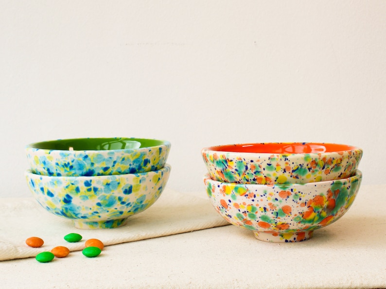 Handmade Ceramic Bowl, Small Serving Bowl, Colorful Mixing Bowl, Speckled Snack Bowl, Cereal Bowl, Fruit Bowl, Footed Shallow Dessert Bowl image 6