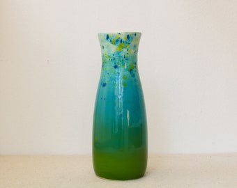 Handmade Ceramic Vase, Blue and Green and White Ombre Effect Bud Vase, Unique Pottery Vase with Crystals, Boho Home Decor Accessory