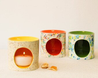 Handmade Ceramic Essential Oil Burner, Colorful Speckled Tealight Candle Holders, Aromatherapy Wax Melter, Home Decor, Fragrance Burner