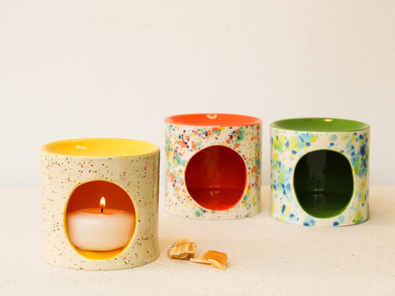 Handmade Ceramic Essential Oil Burner, Colorful Speckled Tealight Candle Holders, Aromatherapy Wax Melter, Home Decor, Fragrance Burner image 1