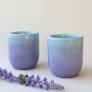 Handmade Ceramic Espresso Cup, Purple Blue Ombré Tea Cup, Handleless Modern Coffee Mug