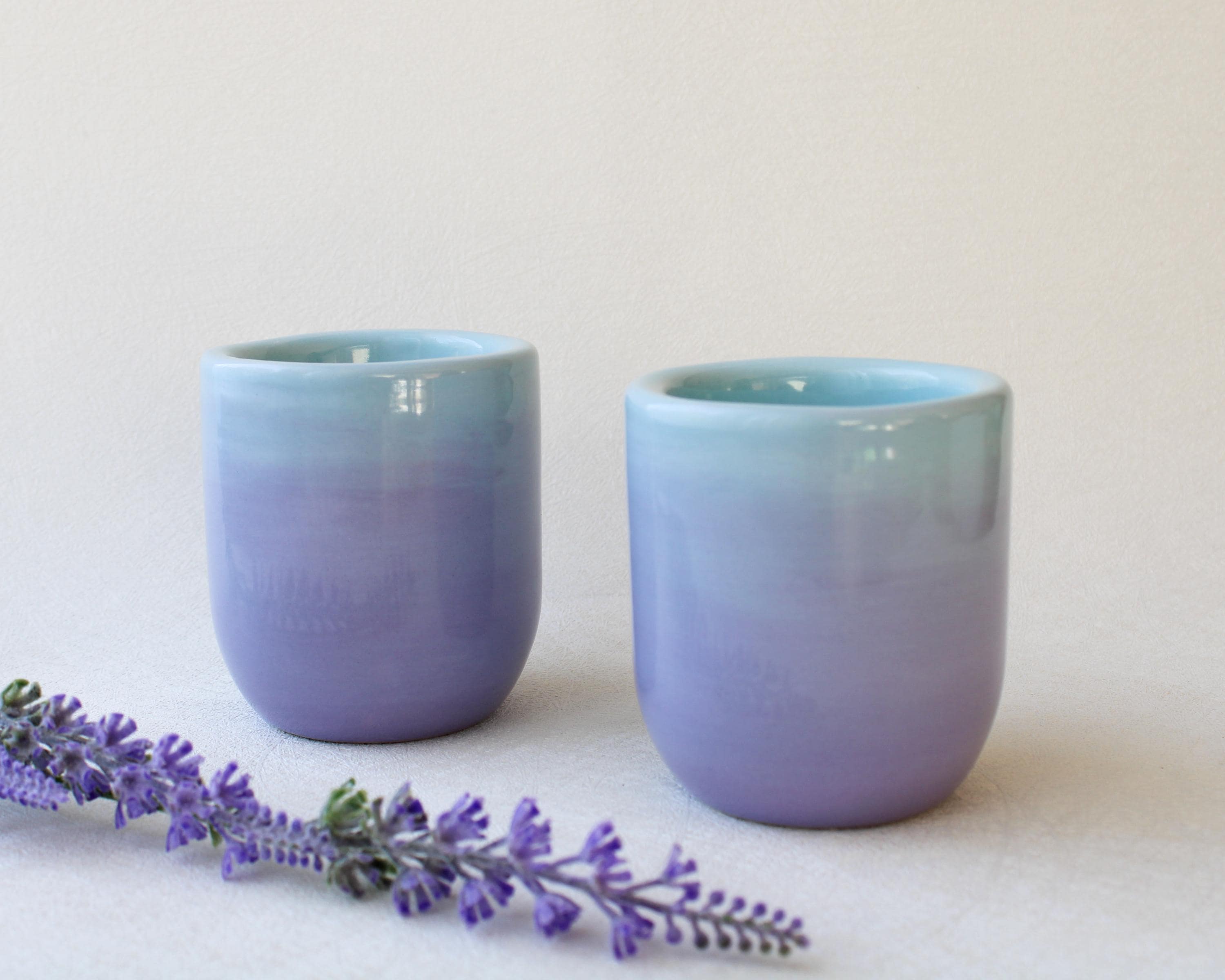 Handmade Ceramic Espresso Cup, Purple Blue Ombré Tea Cup, Handleless Modern Coffee Mug