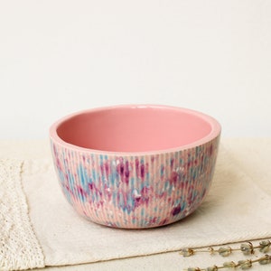 Handmade Ceramic 5'' Bowl, Pink Fluted 15 oz Serving Bowl, Speckled Soup, Cereal, Rice, Ice Cream, Breakfast, Ramen, Noodle, Deep Bowl image 3