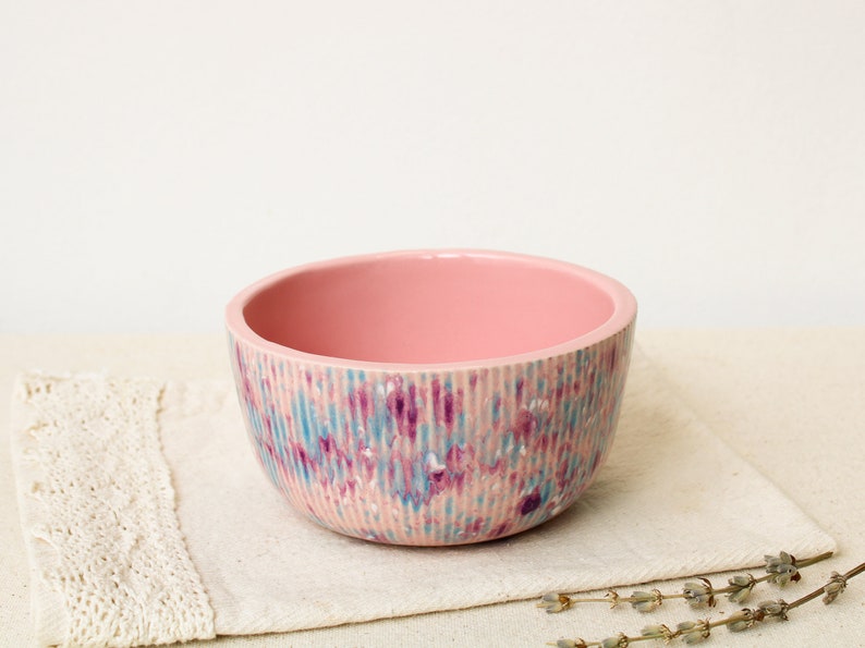 Handmade Ceramic 5'' Bowl, Pink Fluted 15 oz Serving Bowl, Speckled Soup, Cereal, Rice, Ice Cream, Breakfast, Ramen, Noodle, Deep Bowl image 3