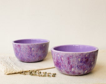 Handmade Ceramic 5'' Bowl, Purple Fluted 15 oz Serving Bowl, Speckled Soup, Cereal, Rice, Ice Cream, Breakfast, Ramen, Noodle, Deep Bowl