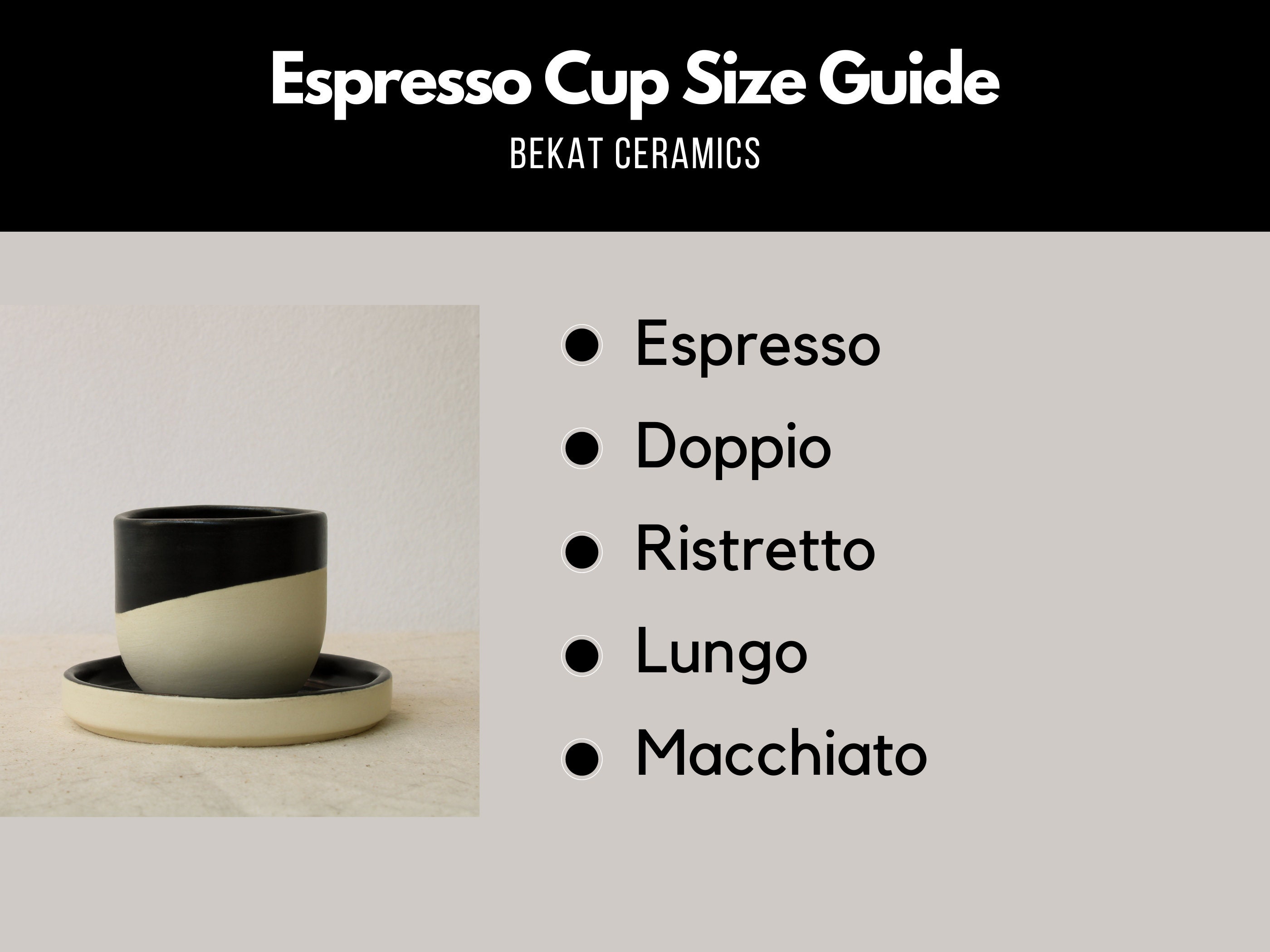 Espresso Cups With Saucers, Matte Black and White, Handmade