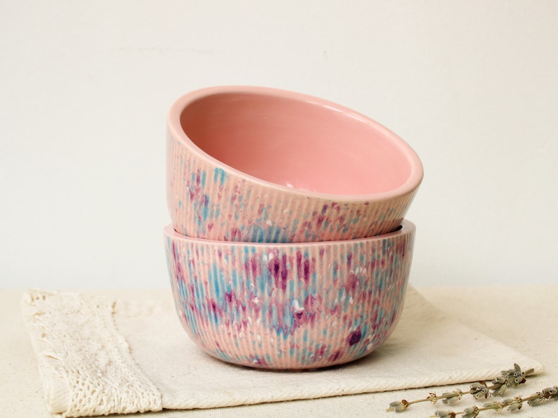 Handmade Ceramic 5'' Bowl, Pink Fluted 15 oz Serving Bowl, Speckled Soup, Cereal, Rice, Ice Cream, Breakfast, Ramen, Noodle, Deep Bowl image 7