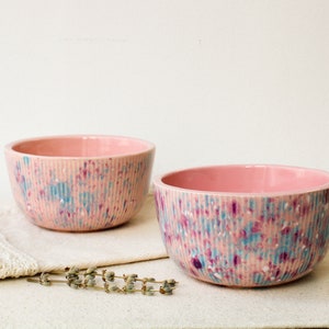 Handmade Ceramic 5'' Bowl, Pink Fluted 15 oz Serving Bowl, Speckled Soup, Cereal, Rice, Ice Cream, Breakfast, Ramen, Noodle, Deep Bowl image 1