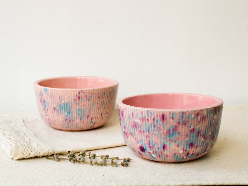 Handmade Ceramic 5'' Bowl, Pink Fluted 15 oz Serving Bowl, Speckled Soup, Cereal, Rice, Ice Cream, Breakfast, Ramen, Noodle, Deep Bowl image 1