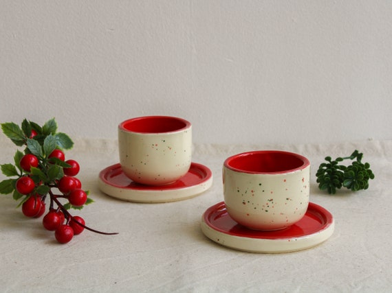 2 Oz. Espresso Cup, Handmade Ceramic Red and Speckled Espresso Cup With  Saucer, Ristretto Cup, Macchiato Cup 