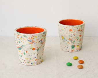 Ceramic Tumbler Handmade and Handpainted, Orange Speckled Ceramic Juice Cups, Cute and Colorful Juice Glass, Water Glass, Coffee Tumbler