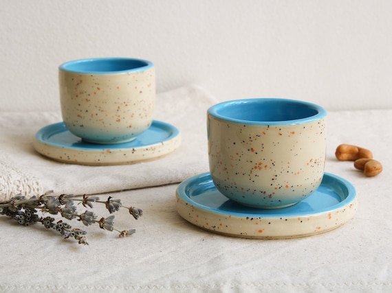 2 Oz. Espresso Cup, Handmade Ceramic Blue and Speckled Espresso Cup With  Saucer, Ristretto Cup, Macchiato Cup 