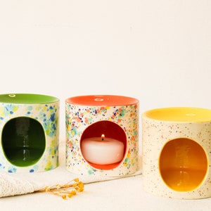 Handmade Ceramic Essential Oil Burner, Colorful Speckled Tealight Candle Holders, Aromatherapy Wax Melter, Home Decor, Fragrance Burner image 3
