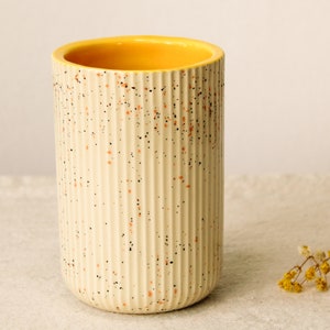 Handmade Ceramic Toothbrush Holder, Yellow and Speckled Minimalist Toothbrush Holder for Bathroom, Bathroom Accessory, Bathroom Decor image 3