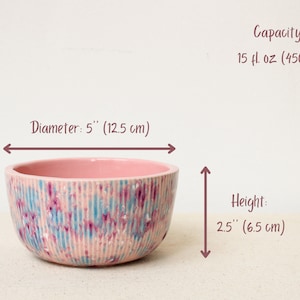 Handmade Ceramic 5'' Bowl, Pink Fluted 15 oz Serving Bowl, Speckled Soup, Cereal, Rice, Ice Cream, Breakfast, Ramen, Noodle, Deep Bowl image 8