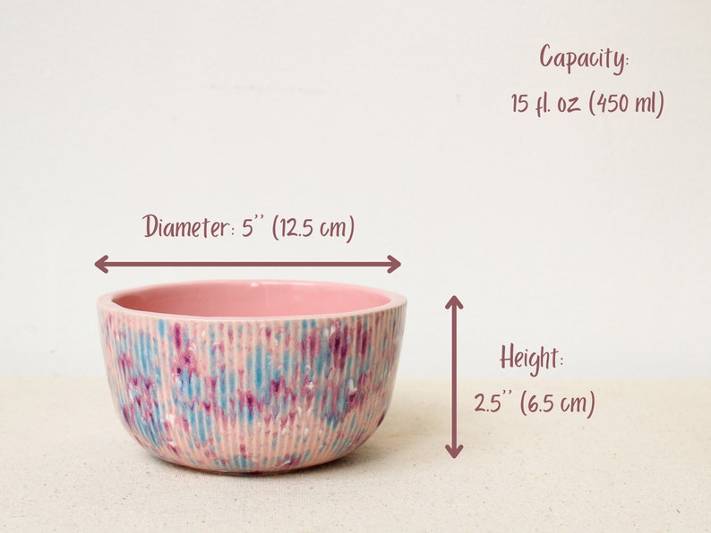 Handmade Ceramic 5'' Bowl, Pink Fluted 15 oz Serving Bowl, Speckled Soup, Cereal, Rice, Ice Cream, Breakfast, Ramen, Noodle, Deep Bowl image 8