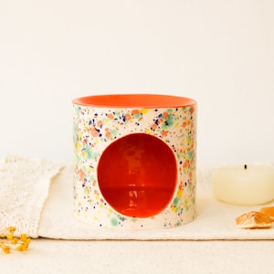 Handmade Ceramic Essential Oil Burner, Colorful Speckled Tealight Candle Holders, Aromatherapy Wax Melter, Home Decor, Fragrance Burner Orange