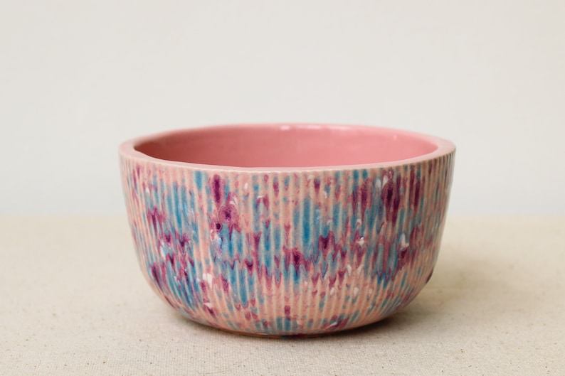 Handmade Ceramic 5'' Bowl, Pink Fluted 15 oz Serving Bowl, Speckled Soup, Cereal, Rice, Ice Cream, Breakfast, Ramen, Noodle, Deep Bowl image 4