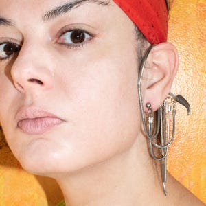 Ear cuff/ earring, LEFT EAR, spike, snake chains, post apocalyptic, cyber, punk, rave, cyber goth, egirl, techno, streetwear