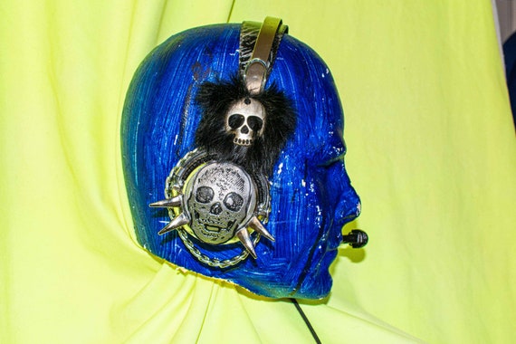 Custom Headset/headphones, Metal, Fur,skull, Upcycled, Cyber  display picture 2