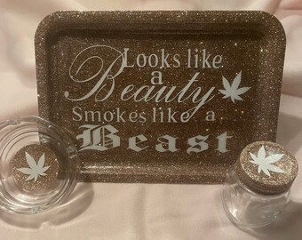 Custom 3pc Rolling Tray Set -Ashtray-Stash Jar-Rolling Tray-420-Weed Rolling Tray