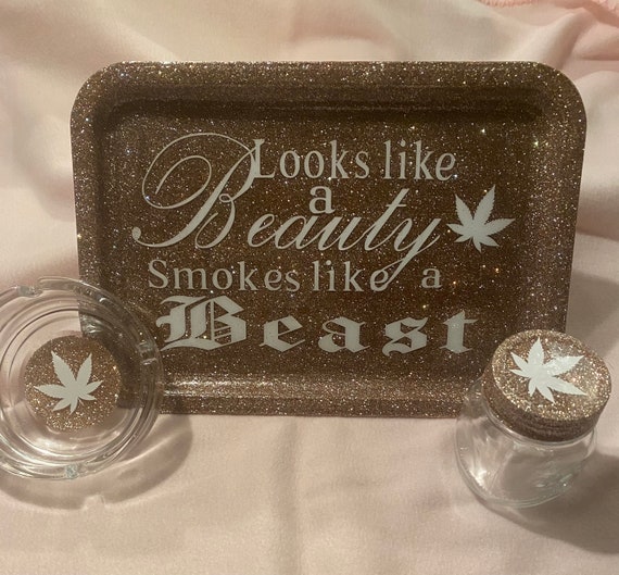 Other, Custom Gold Glitter Rolling Tray Set