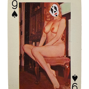 Nine of Spades ICP Juggalette (Red-ish Wood Frame) - Hand-Painted Vintage Nudie Playing Card