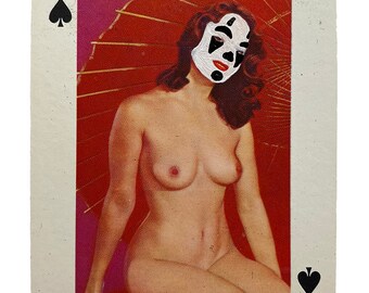 Two of Spades ICP Juggalette (Red-ish Wood Frame) - Hand-Painted Vintage Nudie Playing Card