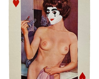 Five of Hearts ICP Juggalette (Gold Frame) - Hand-Painted Vintage Nudie Playing Card